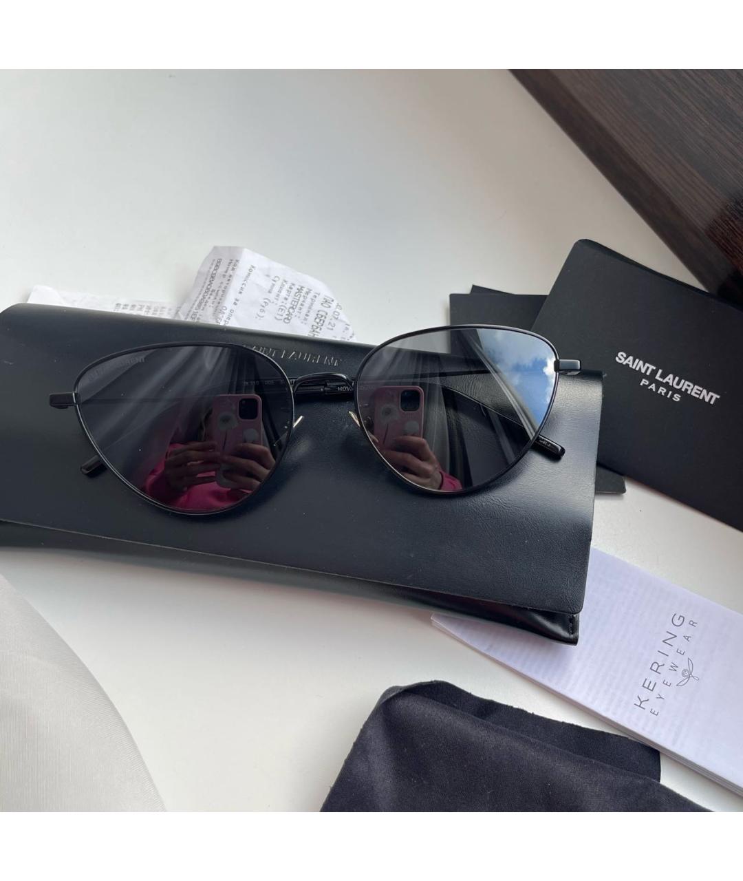 SAINT LAURENT Черные металлические солнцезащитные очки, фото 9
