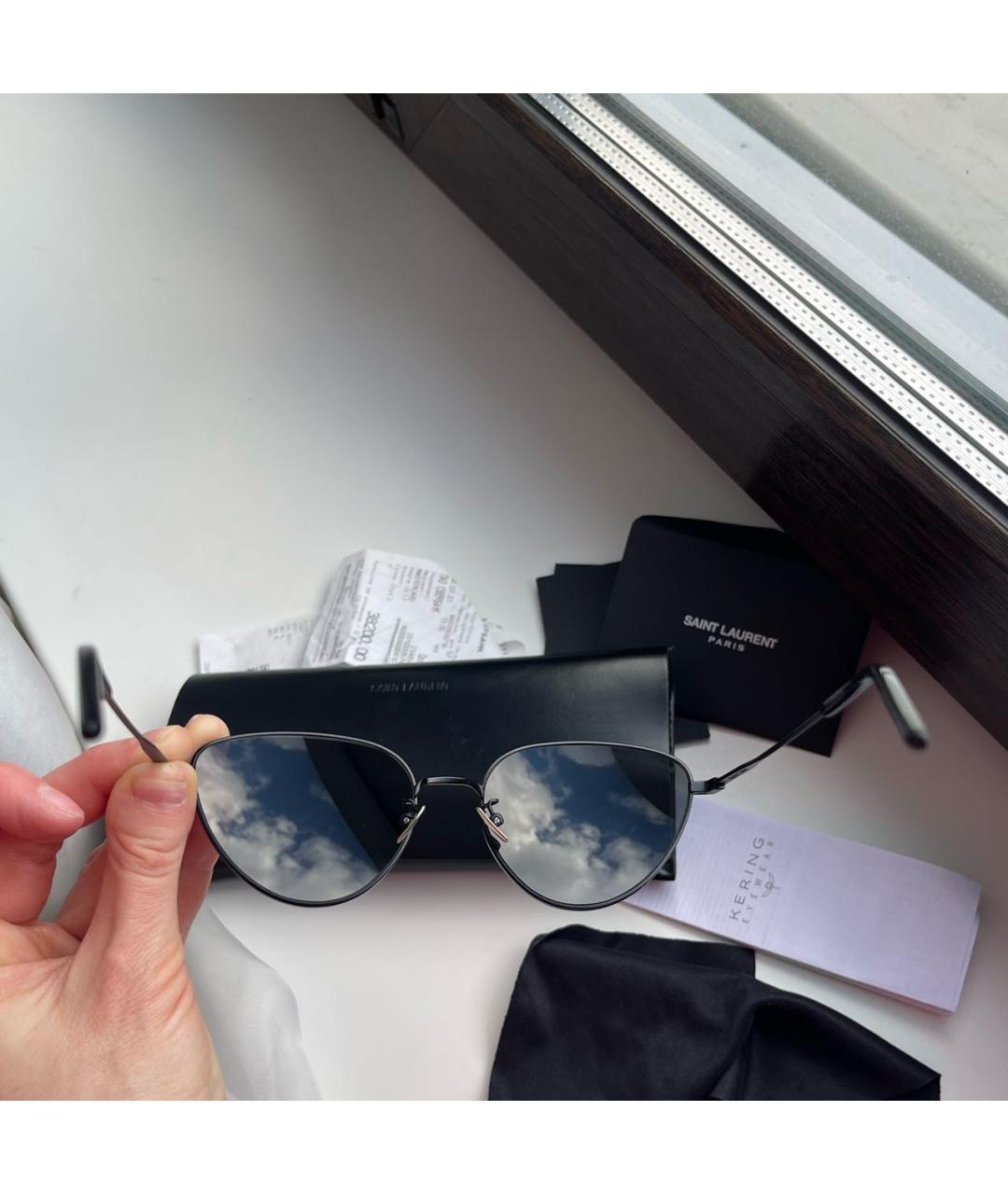 SAINT LAURENT Черные металлические солнцезащитные очки, фото 5