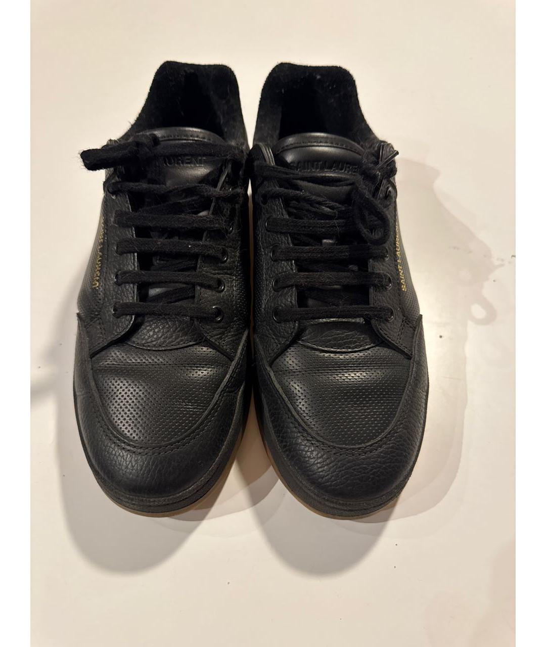SAINT LAURENT Черные кожаные низкие кроссовки / кеды, фото 2