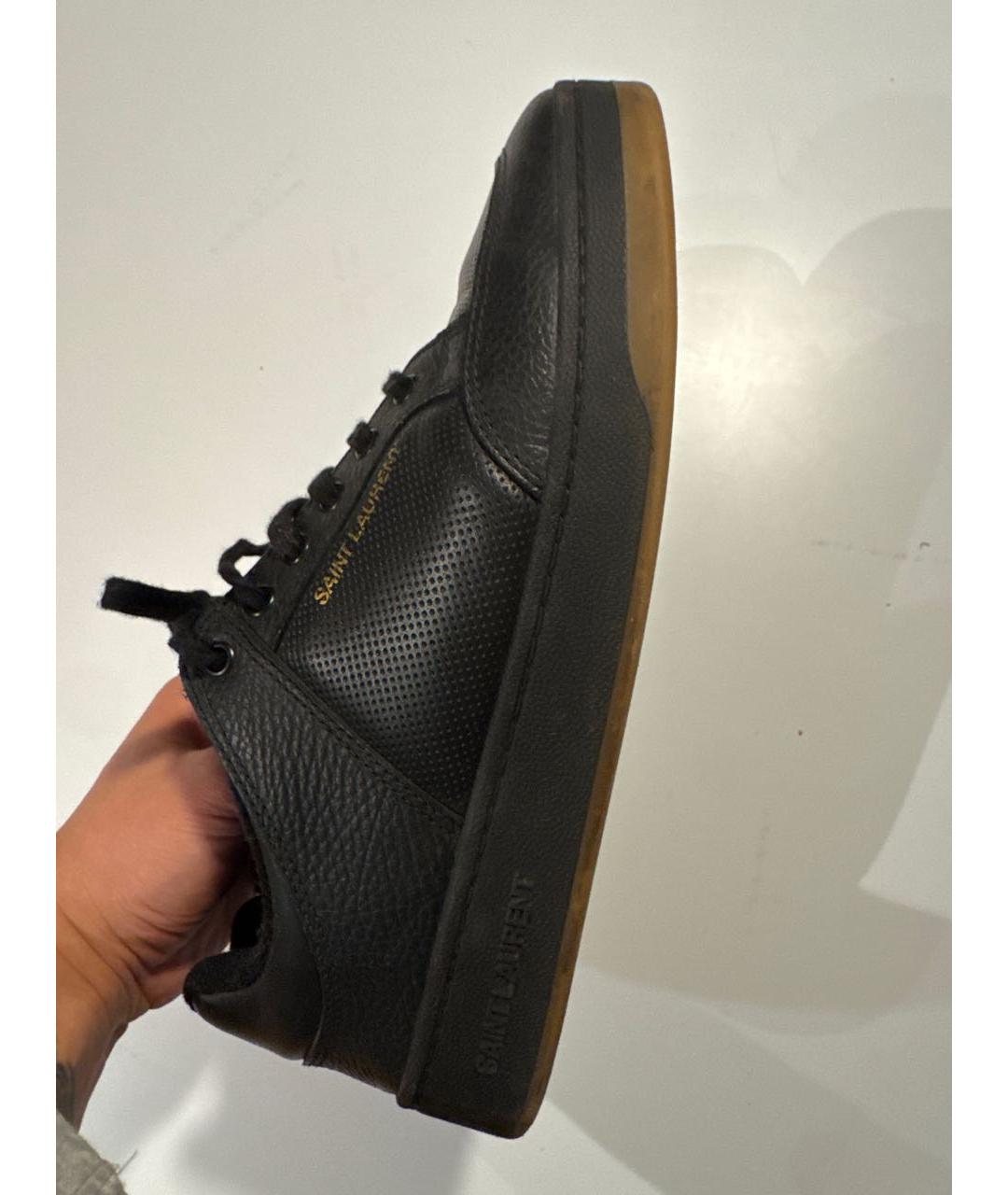 SAINT LAURENT Черные кожаные низкие кроссовки / кеды, фото 6