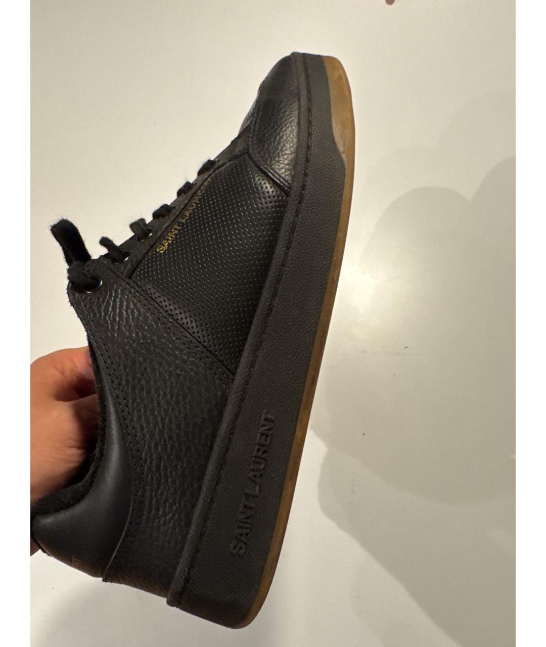 SAINT LAURENT Черные кожаные низкие кроссовки / кеды, фото 5