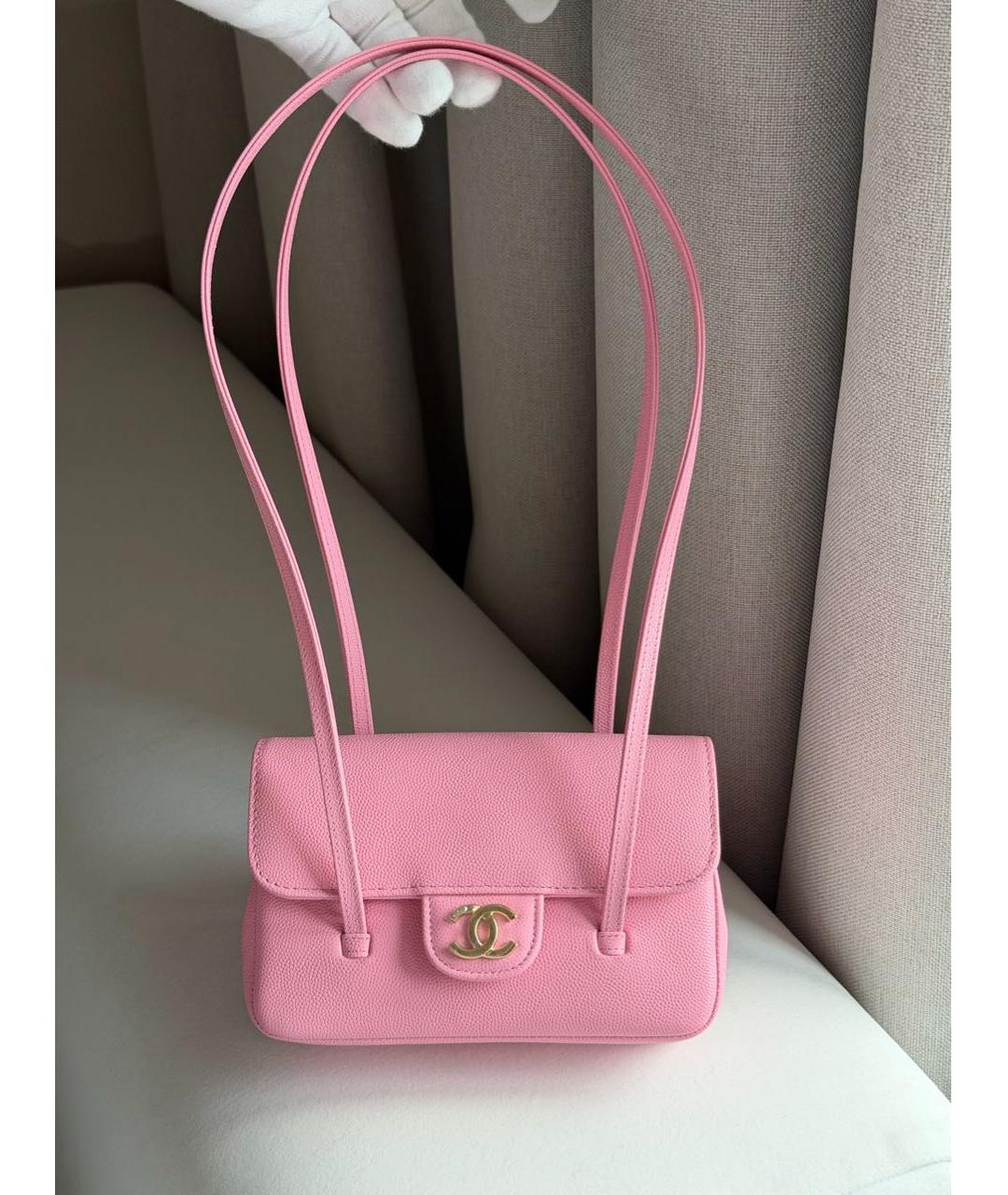 CHANEL Розовая кожаная сумка с короткими ручками, фото 6