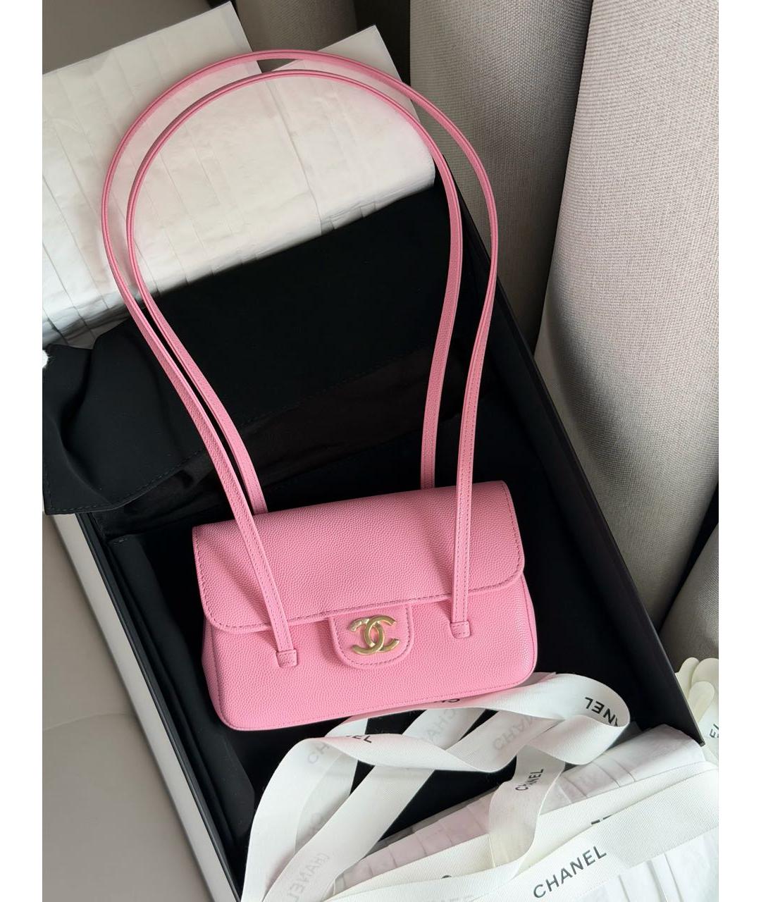 CHANEL Розовая кожаная сумка с короткими ручками, фото 2