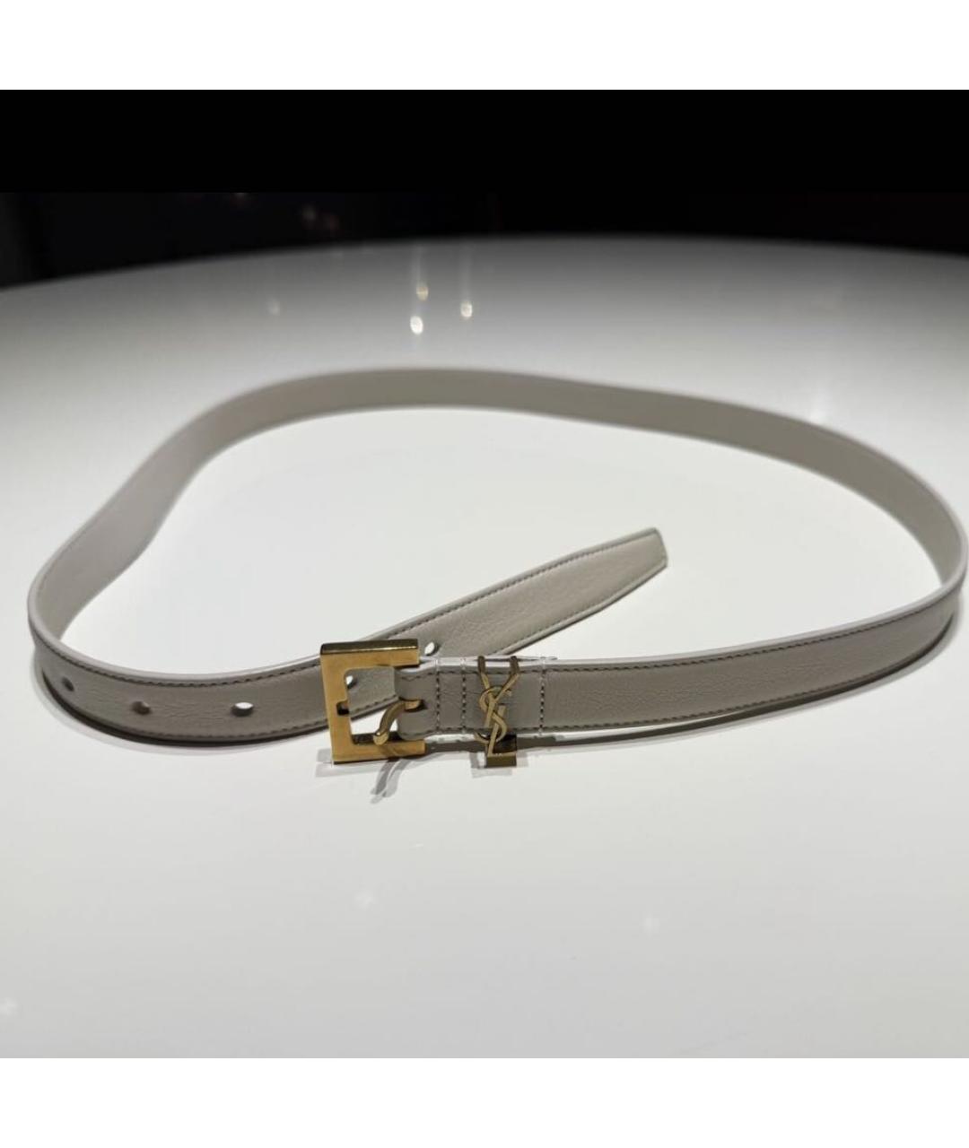 SAINT LAURENT Бежевый кожаный ремень, фото 4