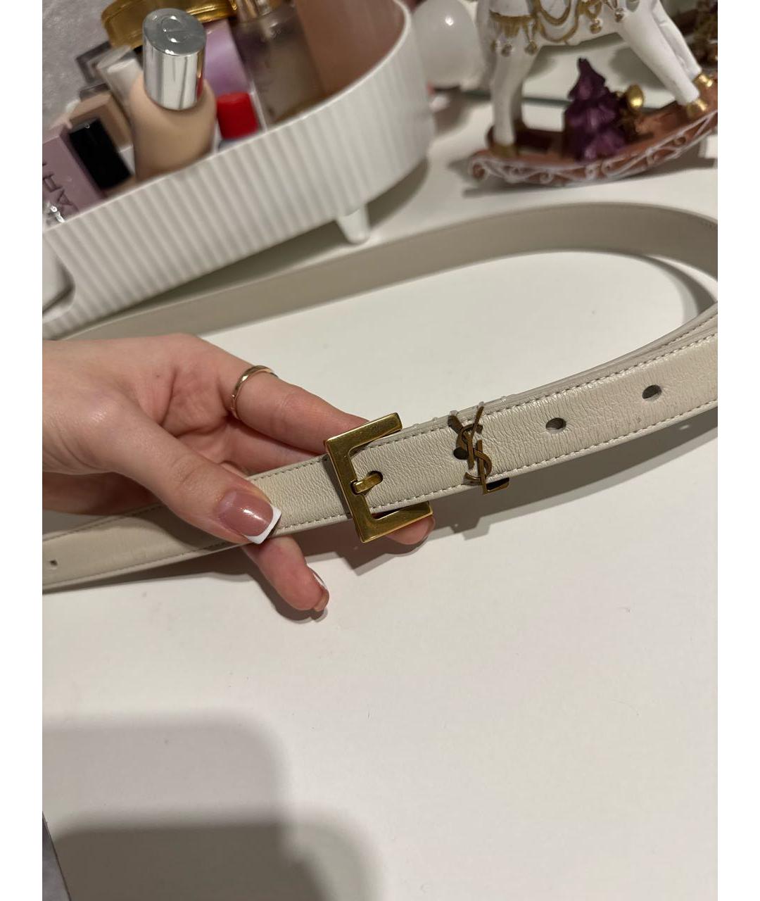 SAINT LAURENT Бежевый кожаный ремень, фото 2