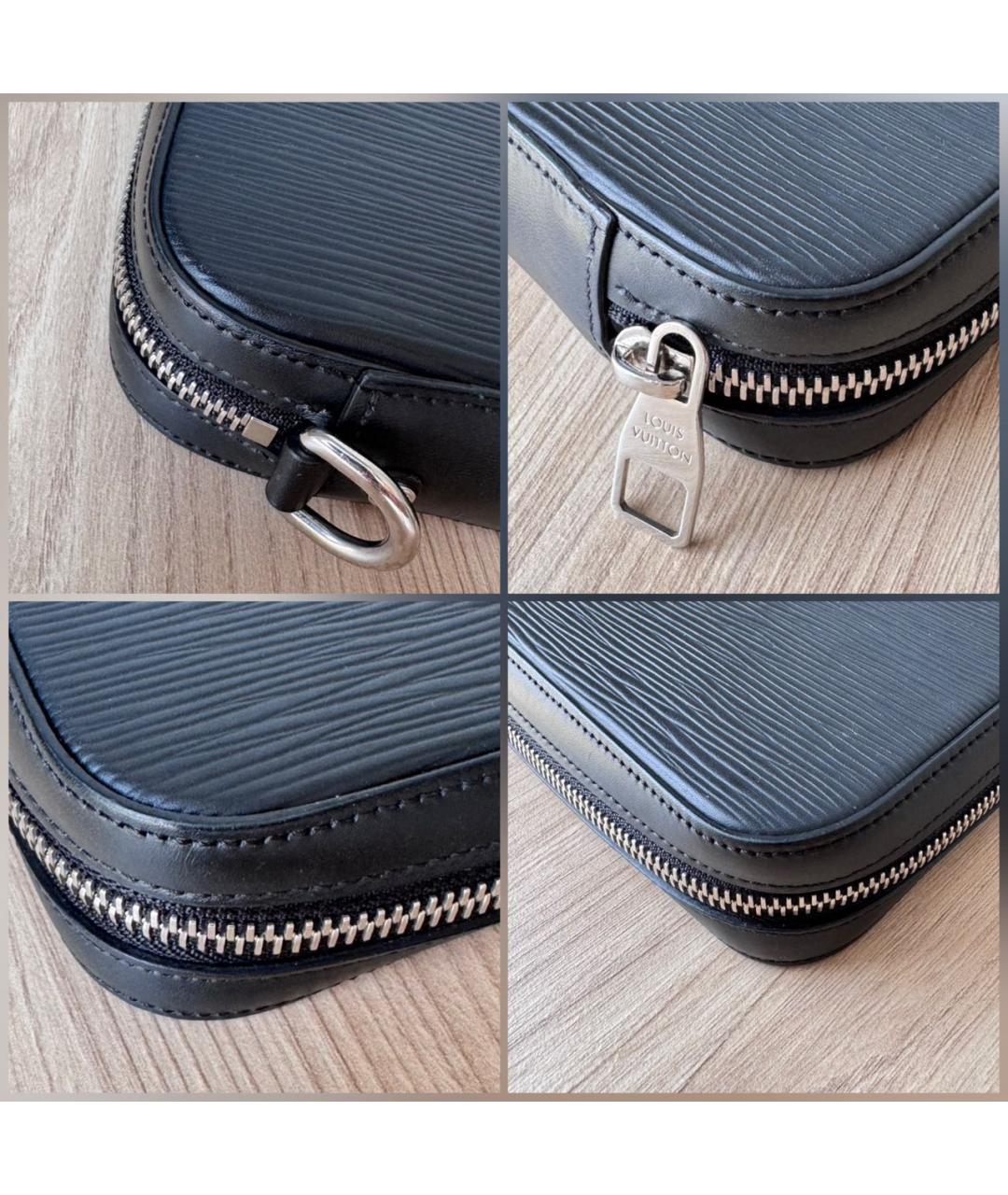LOUIS VUITTON Черная кожаная барсетка, фото 7