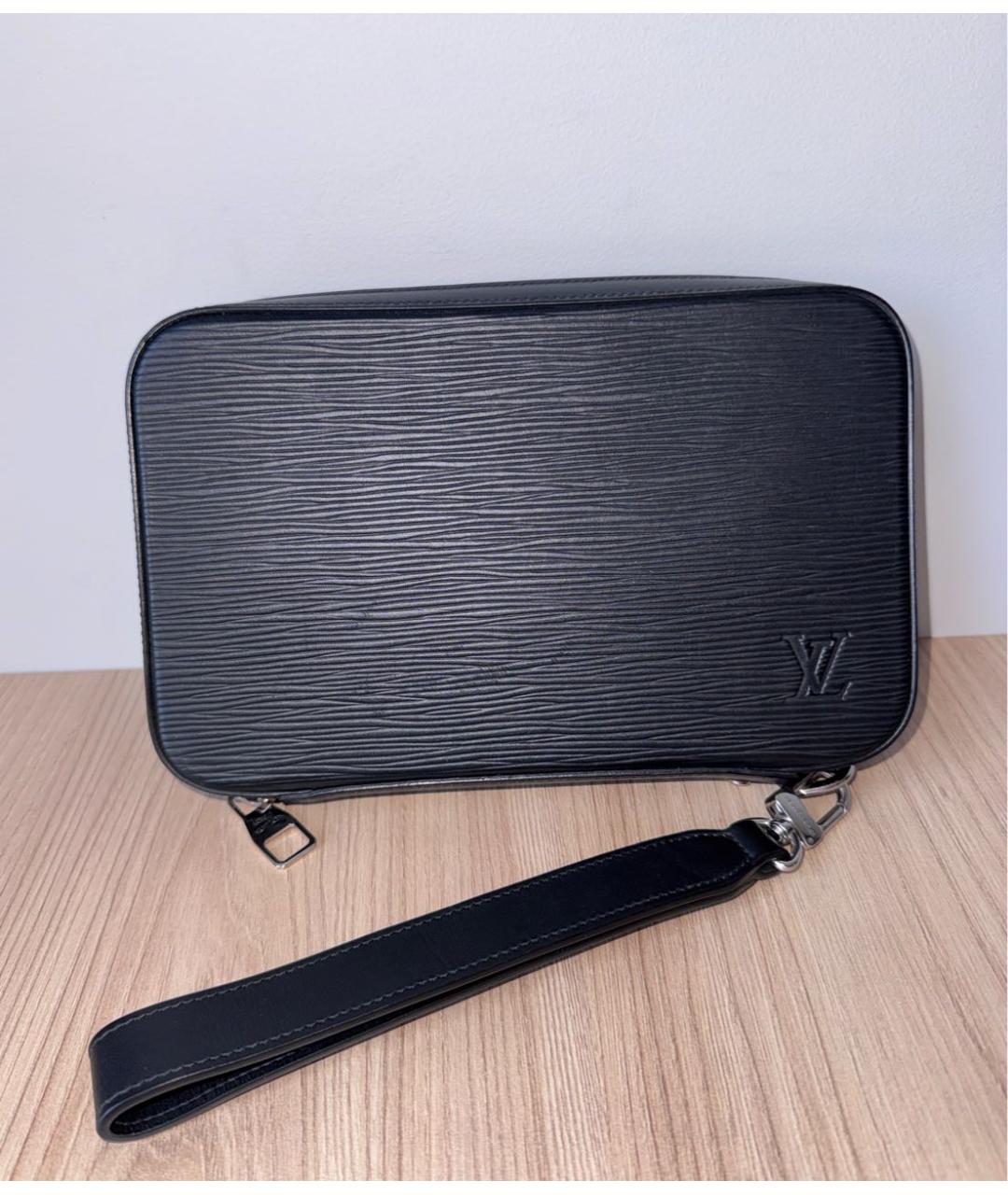 LOUIS VUITTON Черная кожаная барсетка, фото 2