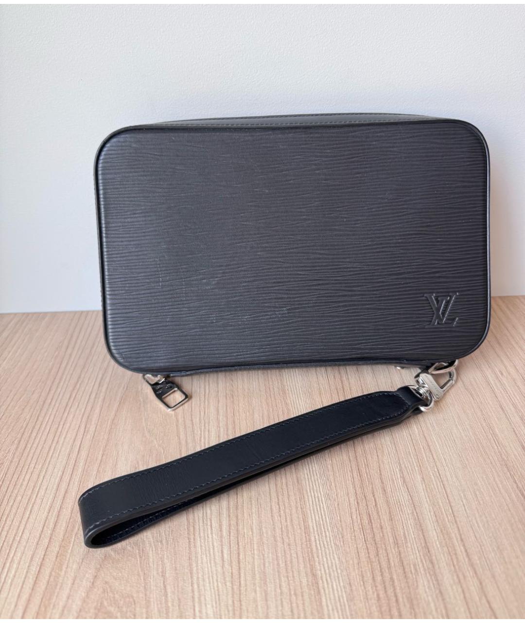 LOUIS VUITTON Черная кожаная барсетка, фото 9