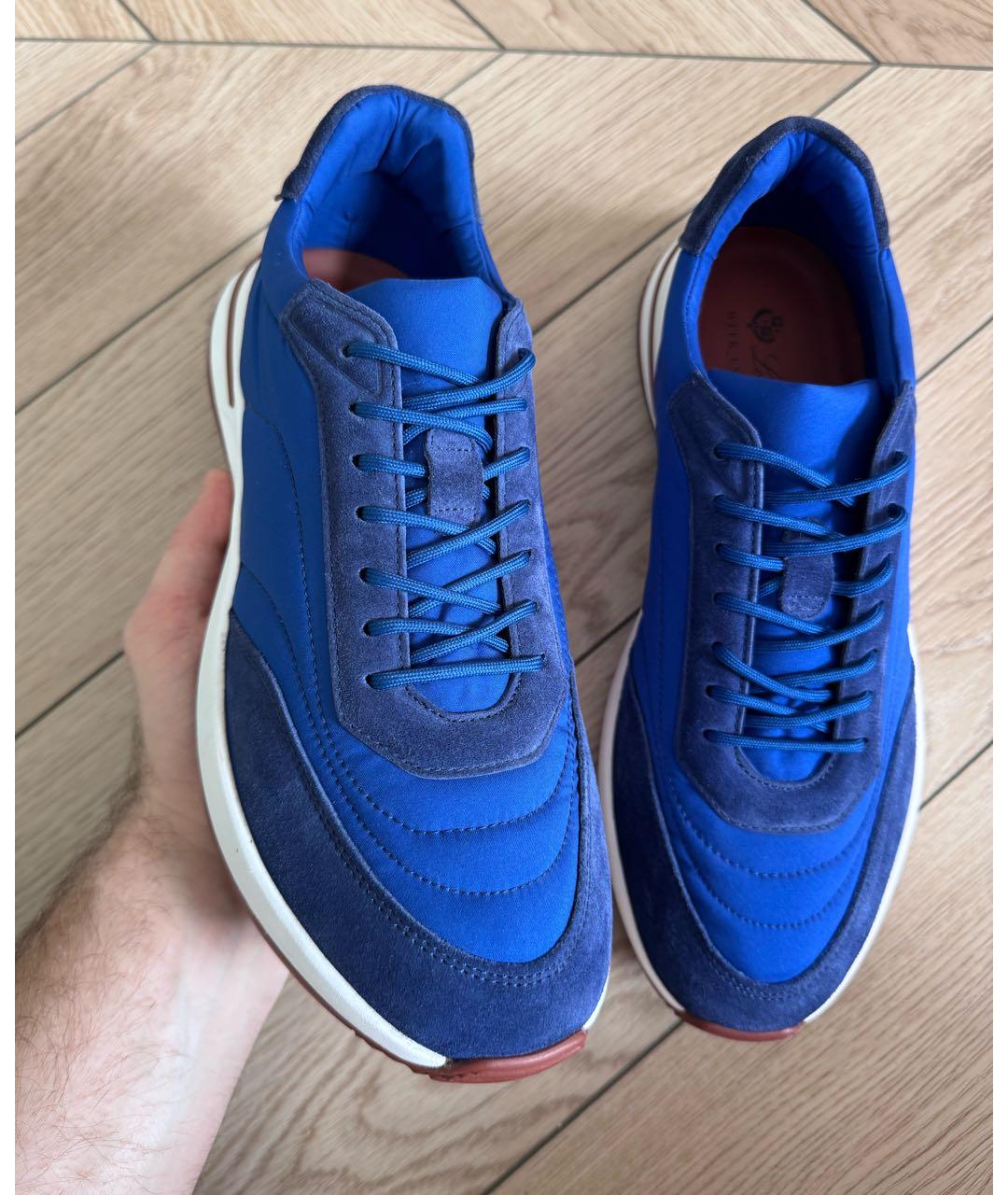 LORO PIANA Синие текстильные низкие кроссовки / кеды, фото 2