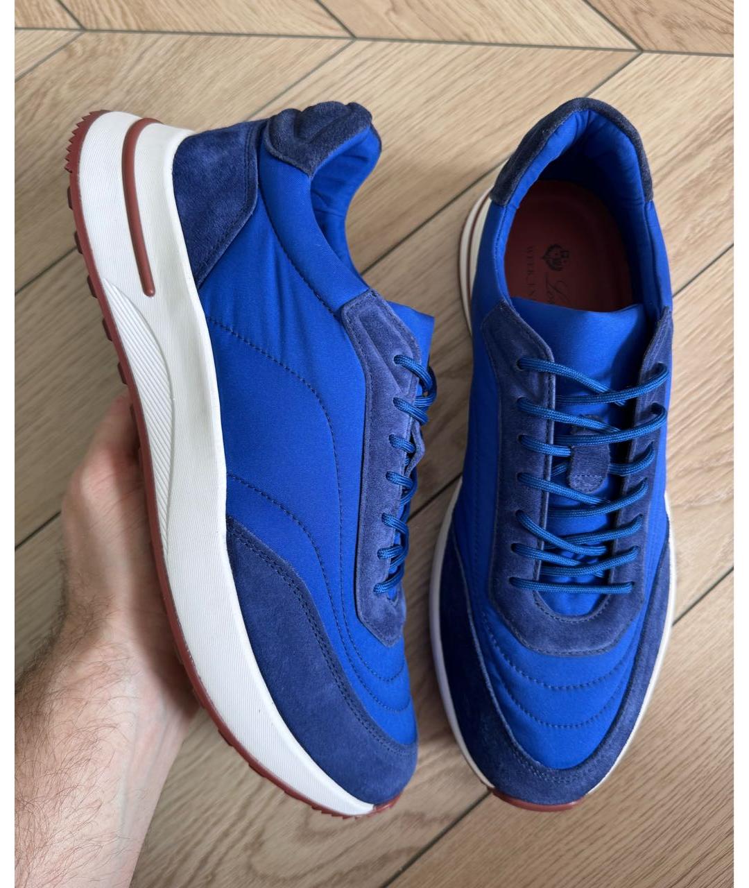 LORO PIANA Синие текстильные низкие кроссовки / кеды, фото 9