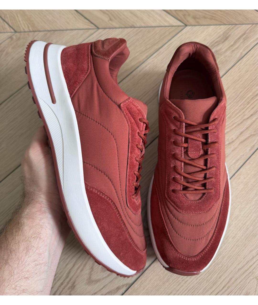 LORO PIANA Бордовые текстильные низкие кроссовки / кеды, фото 8