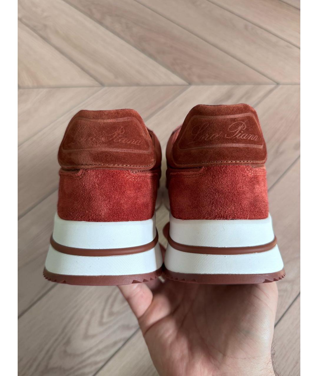 LORO PIANA Бордовые текстильные низкие кроссовки / кеды, фото 6