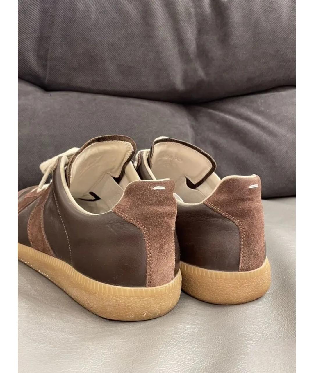 MAISON MARGIELA Коричневые кожаные низкие кроссовки / кеды, фото 4