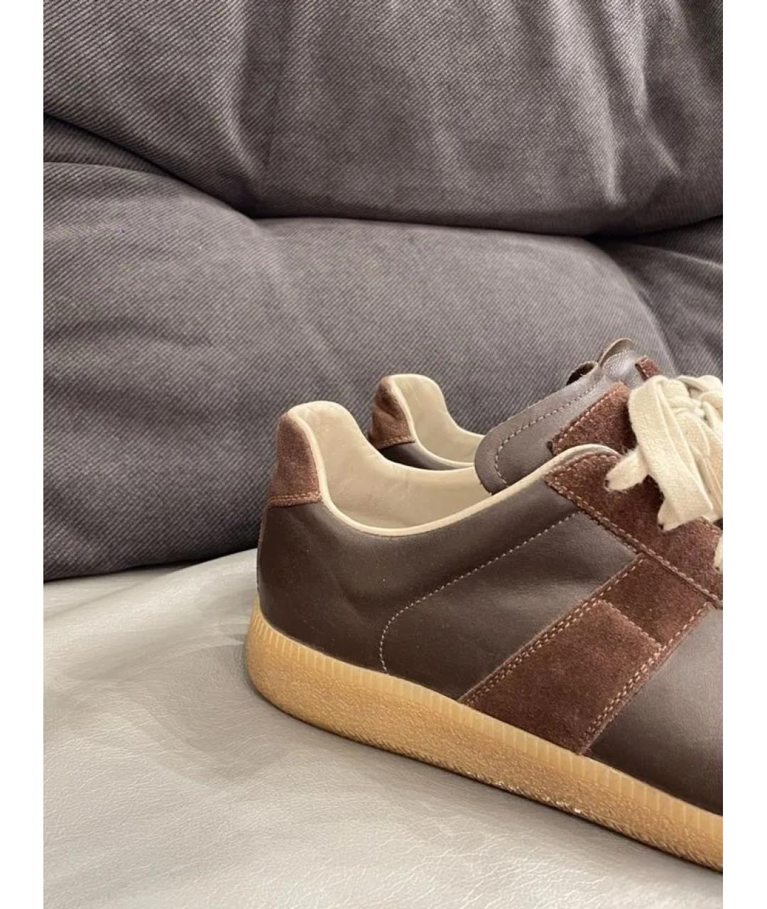 MAISON MARGIELA Коричневые кожаные низкие кроссовки / кеды, фото 5