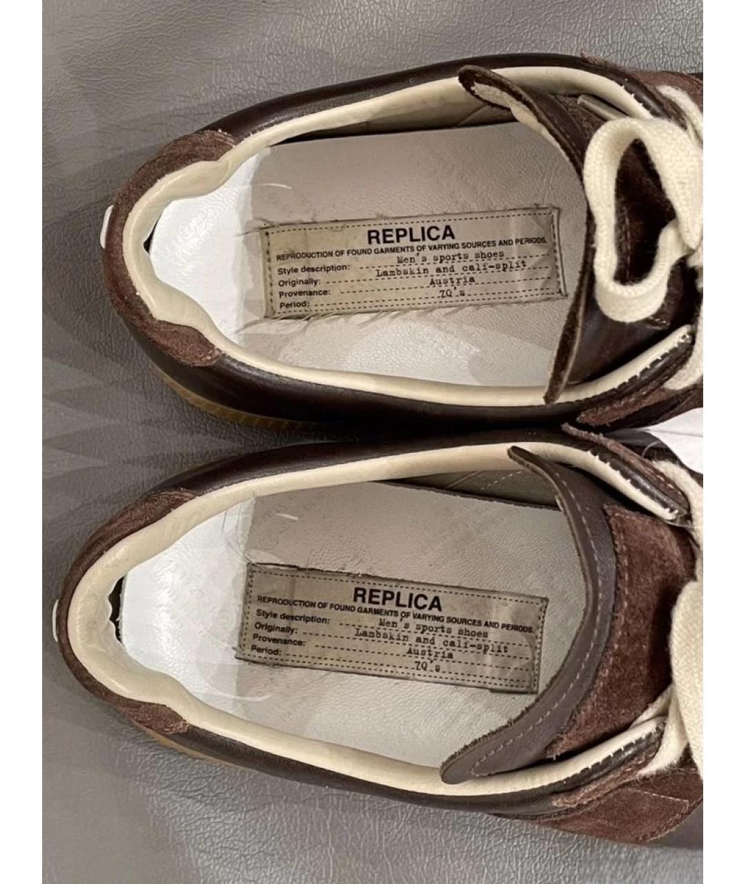 MAISON MARGIELA Коричневые кожаные низкие кроссовки / кеды, фото 8