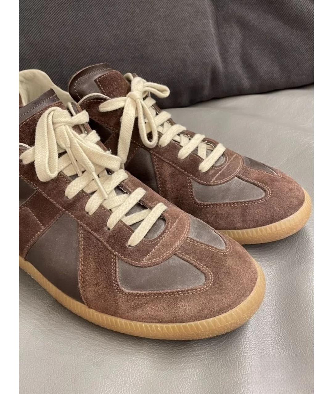 MAISON MARGIELA Коричневые кожаные низкие кроссовки / кеды, фото 3