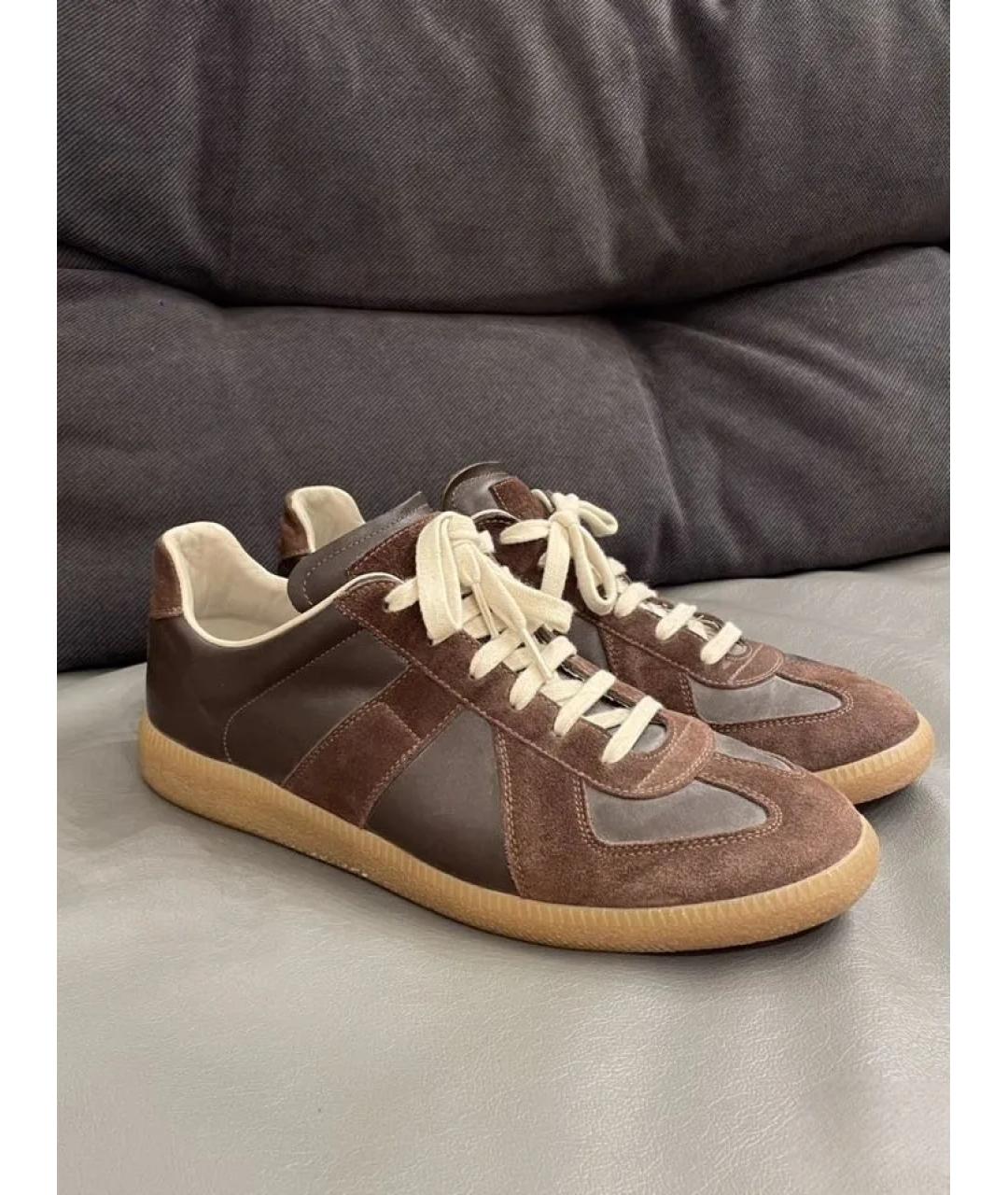 MAISON MARGIELA Коричневые кожаные низкие кроссовки / кеды, фото 2