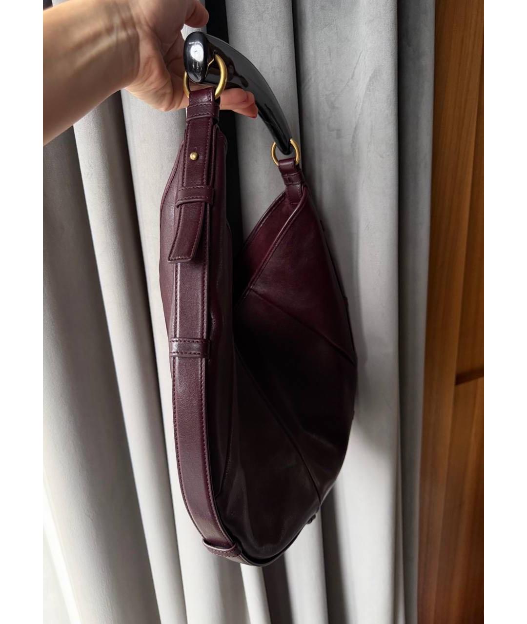 SAINT LAURENT Бордовая кожаная сумка с короткими ручками, фото 2