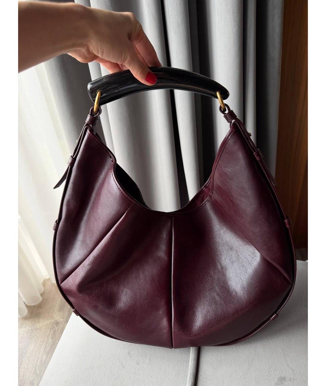 SAINT LAURENT Бордовая кожаная сумка с короткими ручками, фото 5