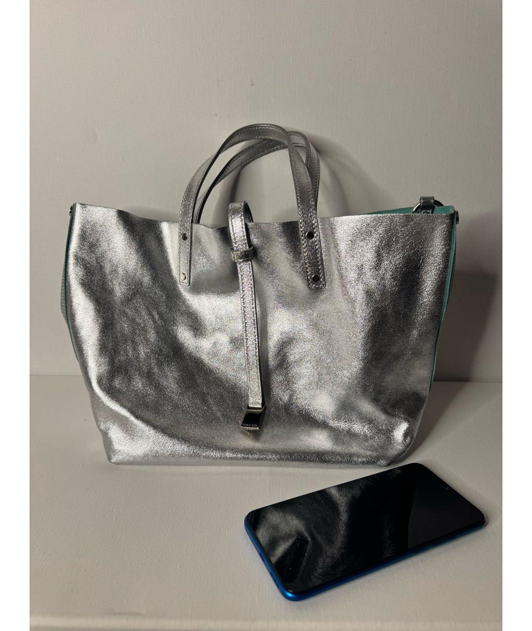 TIFFANY&CO Серебряная кожаная сумка с короткими ручками, фото 7