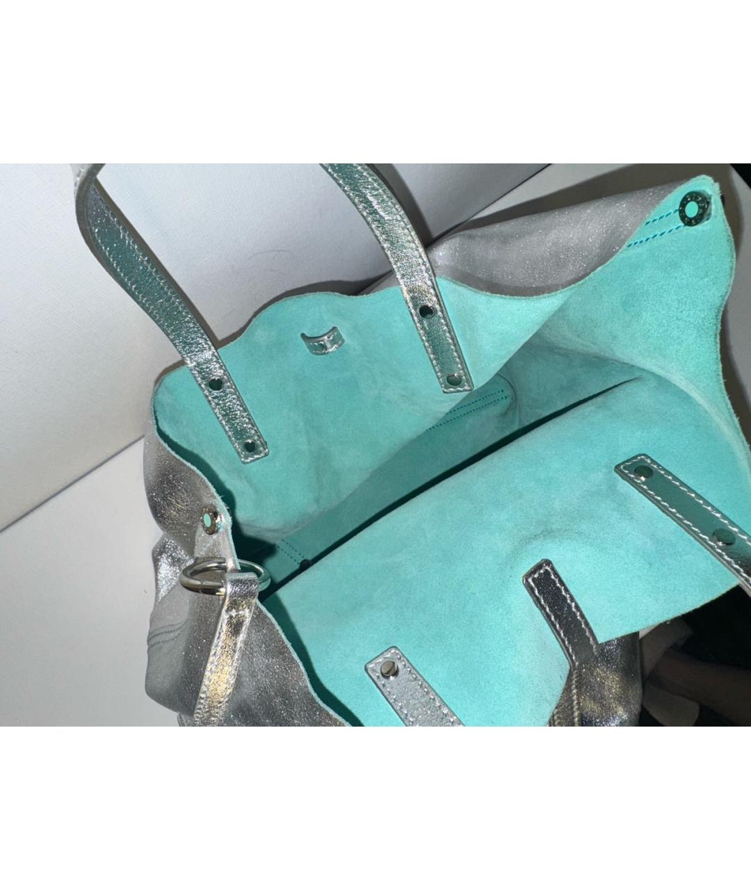 TIFFANY&CO Серебряная кожаная сумка с короткими ручками, фото 4