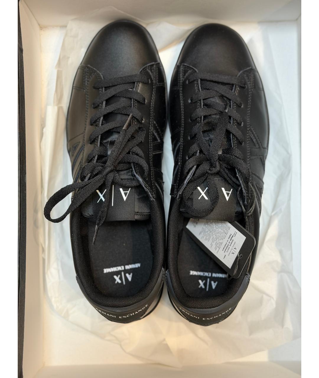 ARMANI EXCHANGE Черные кожаные низкие кроссовки / кеды, фото 3