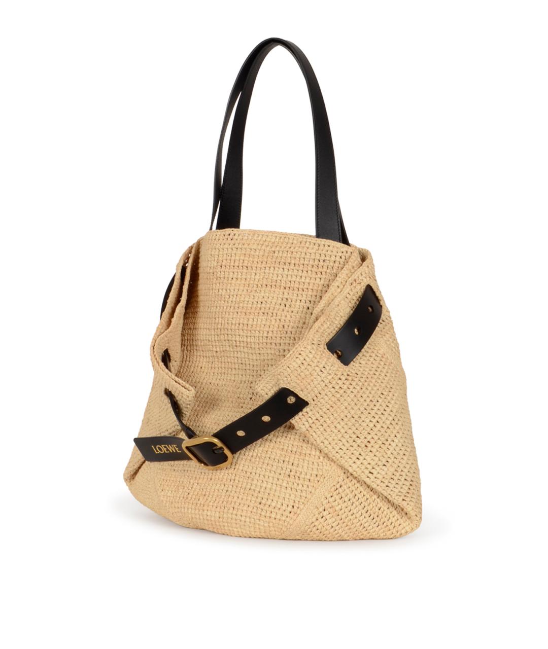 LOEWE Бежевая пелетеная сумка тоут, фото 2