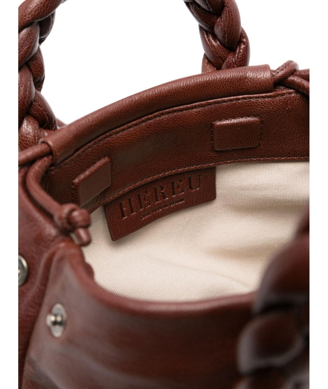 HEREU Коричневая кожаная сумка с короткими ручками, фото 4