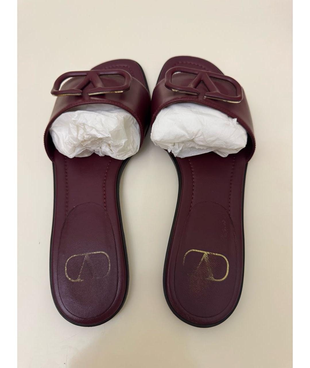 VALENTINO Бордовые кожаные шлепанцы, фото 3