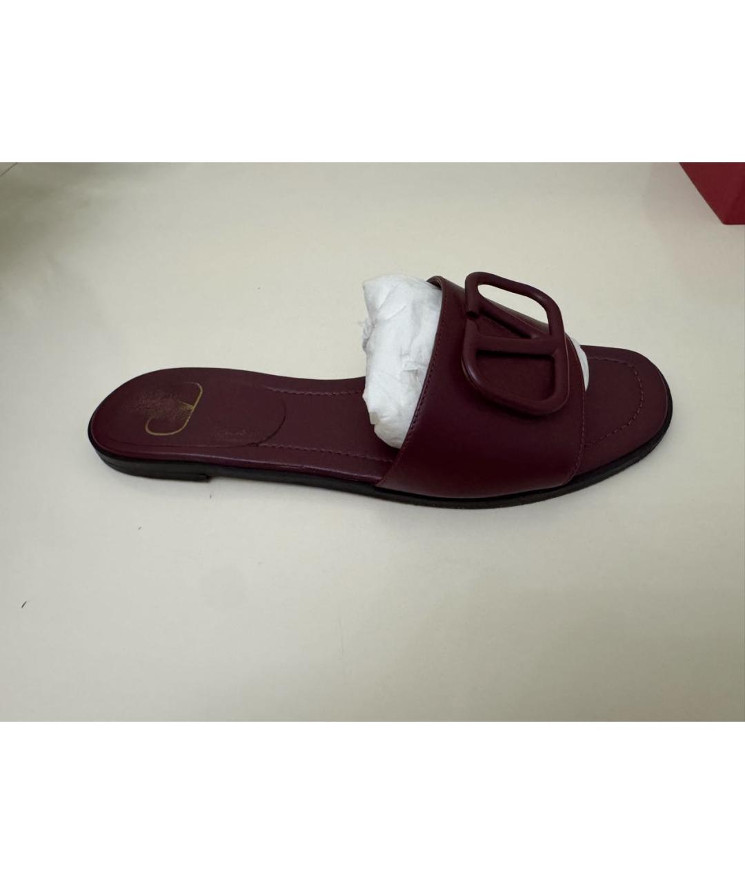 VALENTINO Бордовые кожаные шлепанцы, фото 5