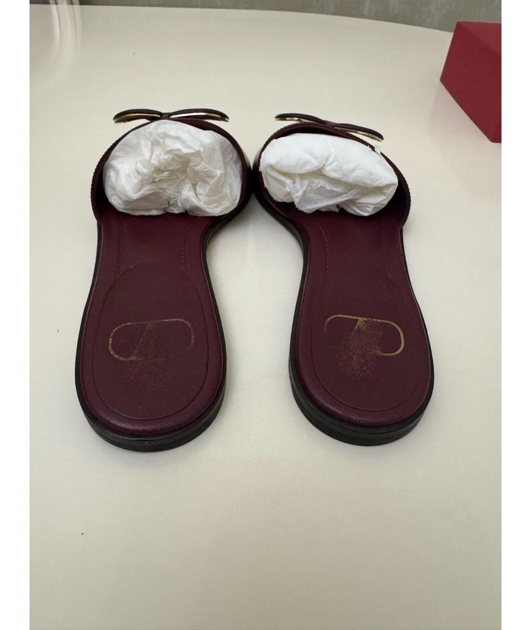 VALENTINO Бордовые кожаные шлепанцы, фото 4