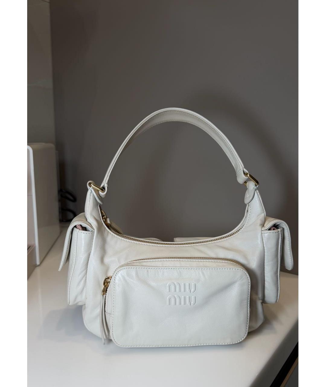 MIU MIU Белая кожаная сумка с короткими ручками, фото 7