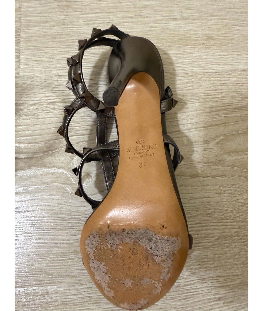 VALENTINO Антрацитовые кожаные босоножки, фото 5