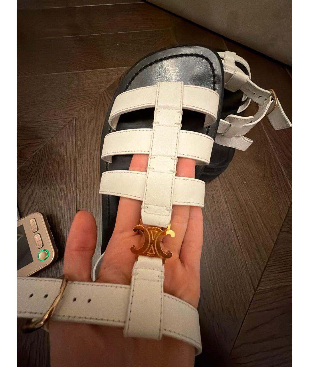 CELINE Белые кожаные сандалии, фото 5