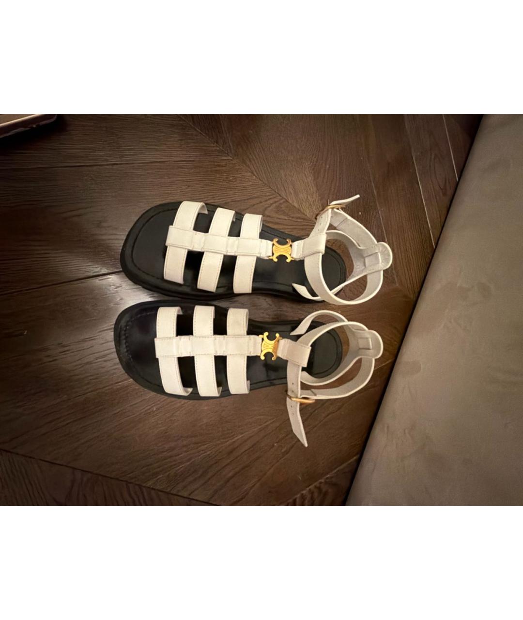 CELINE Белые кожаные сандалии, фото 3