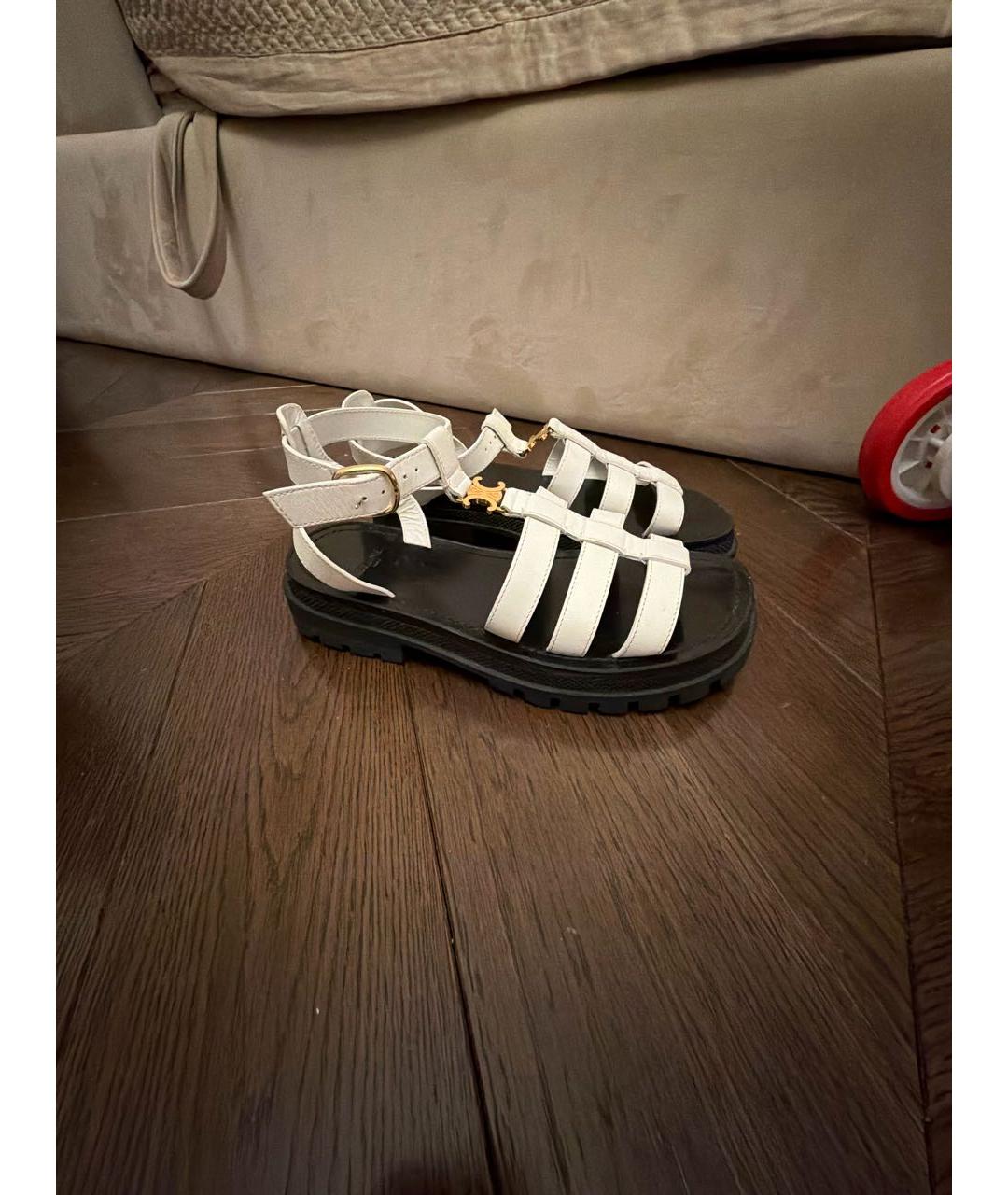 CELINE Белые кожаные сандалии, фото 8