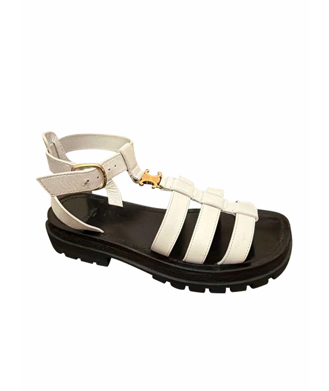 CELINE Белые кожаные сандалии, фото 9