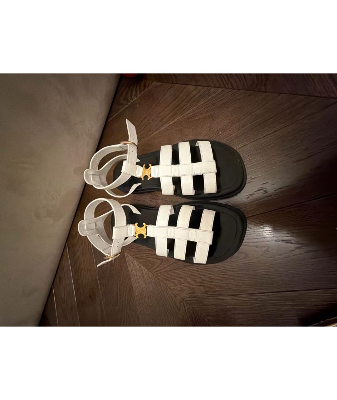 CELINE Белые кожаные сандалии, фото 2