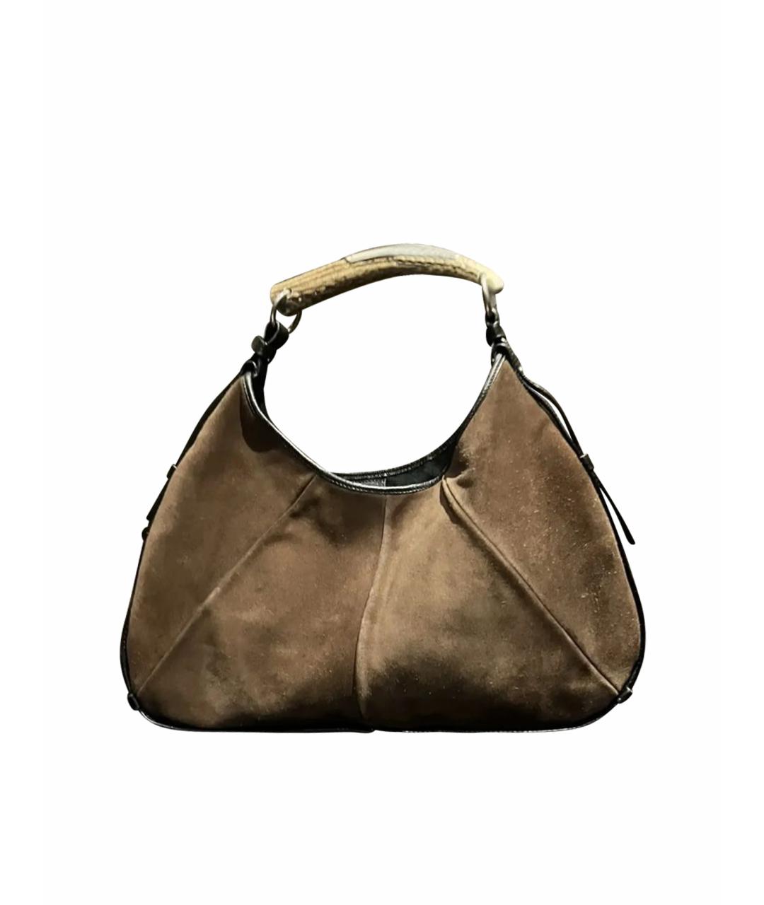 SAINT LAURENT Коричневая замшевая сумка с короткими ручками, фото 1