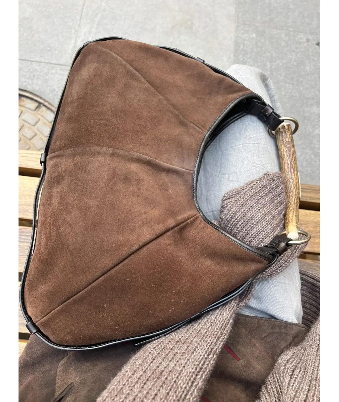 SAINT LAURENT Коричневая замшевая сумка с короткими ручками, фото 2