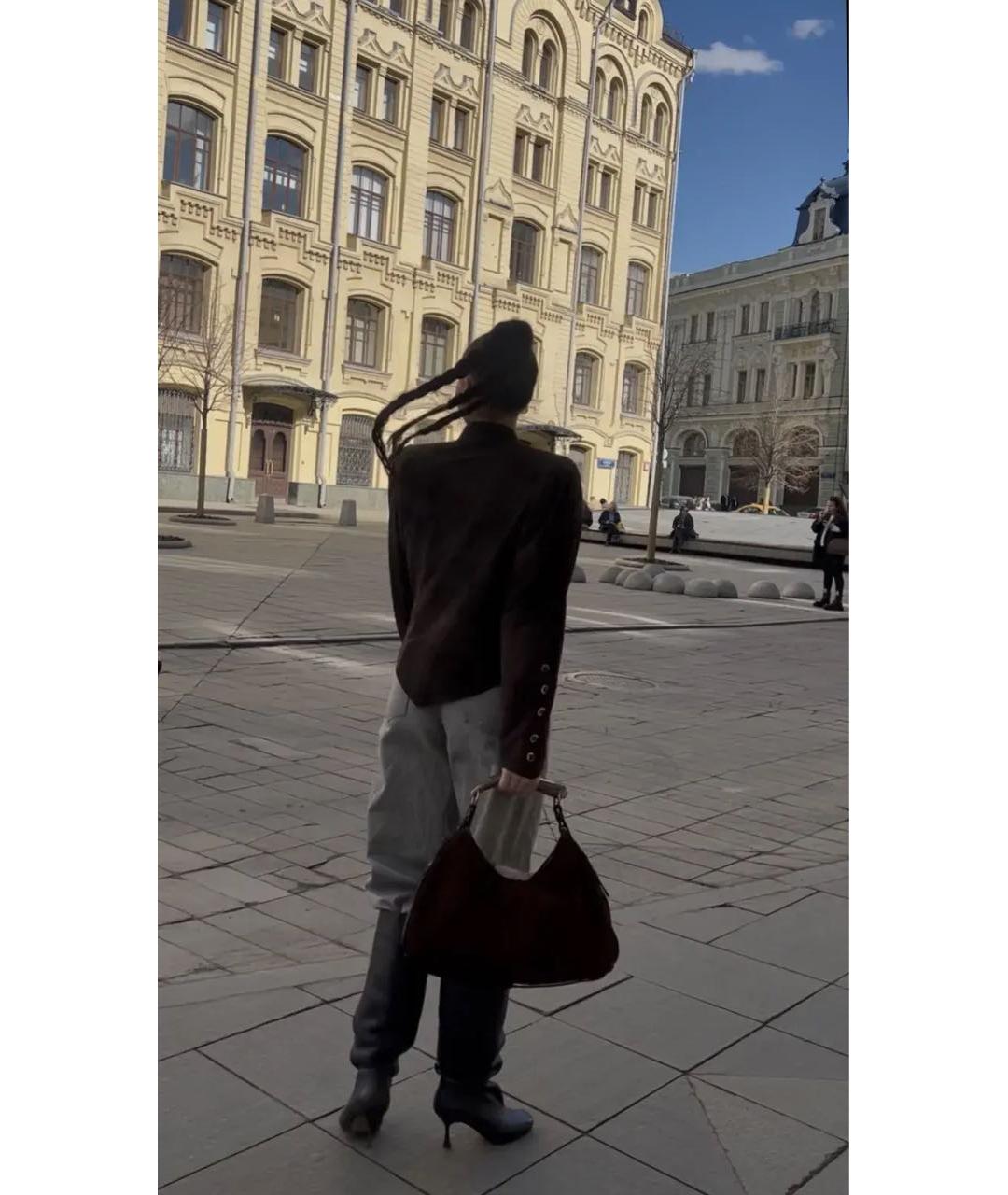 SAINT LAURENT Коричневая замшевая сумка с короткими ручками, фото 5