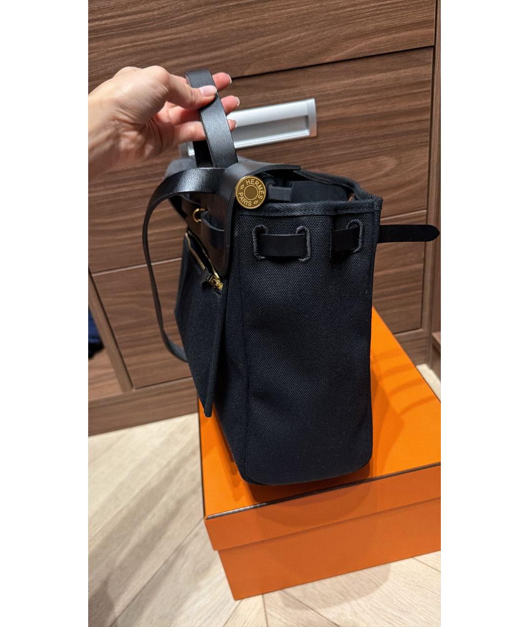 HERMES Черная тканевая сумка с короткими ручками, фото 2
