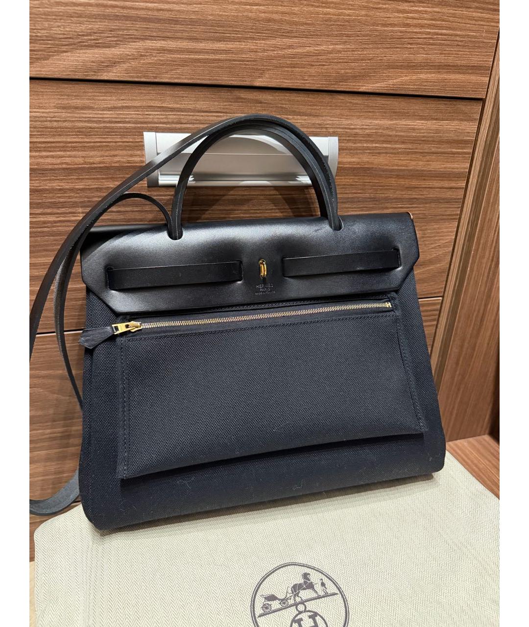 HERMES Черная тканевая сумка с короткими ручками, фото 3