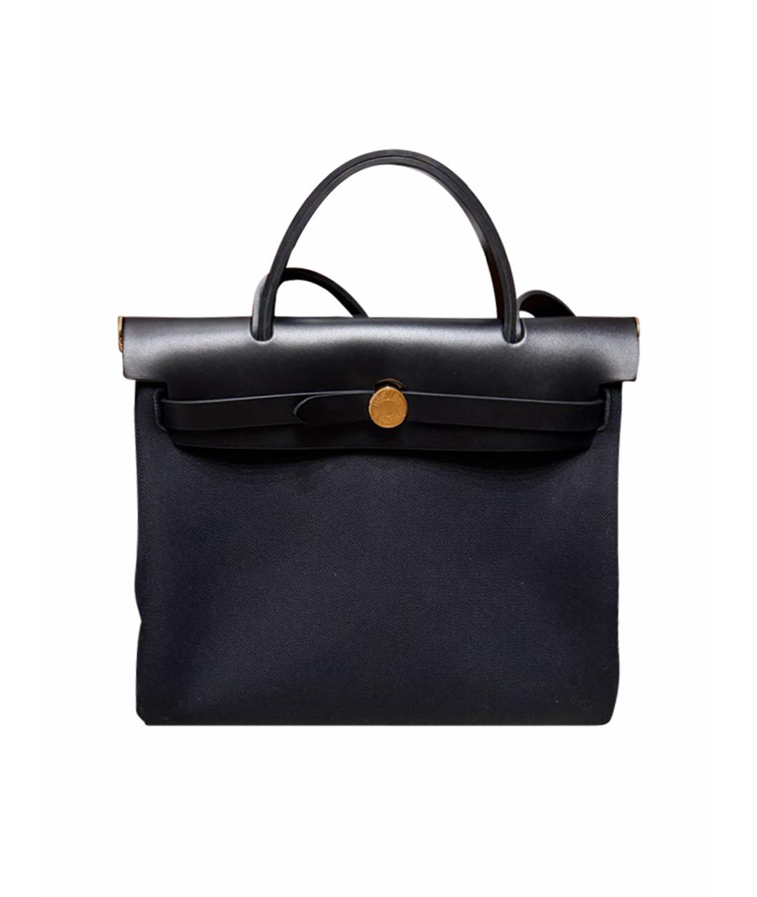 HERMES Черная тканевая сумка с короткими ручками, фото 1