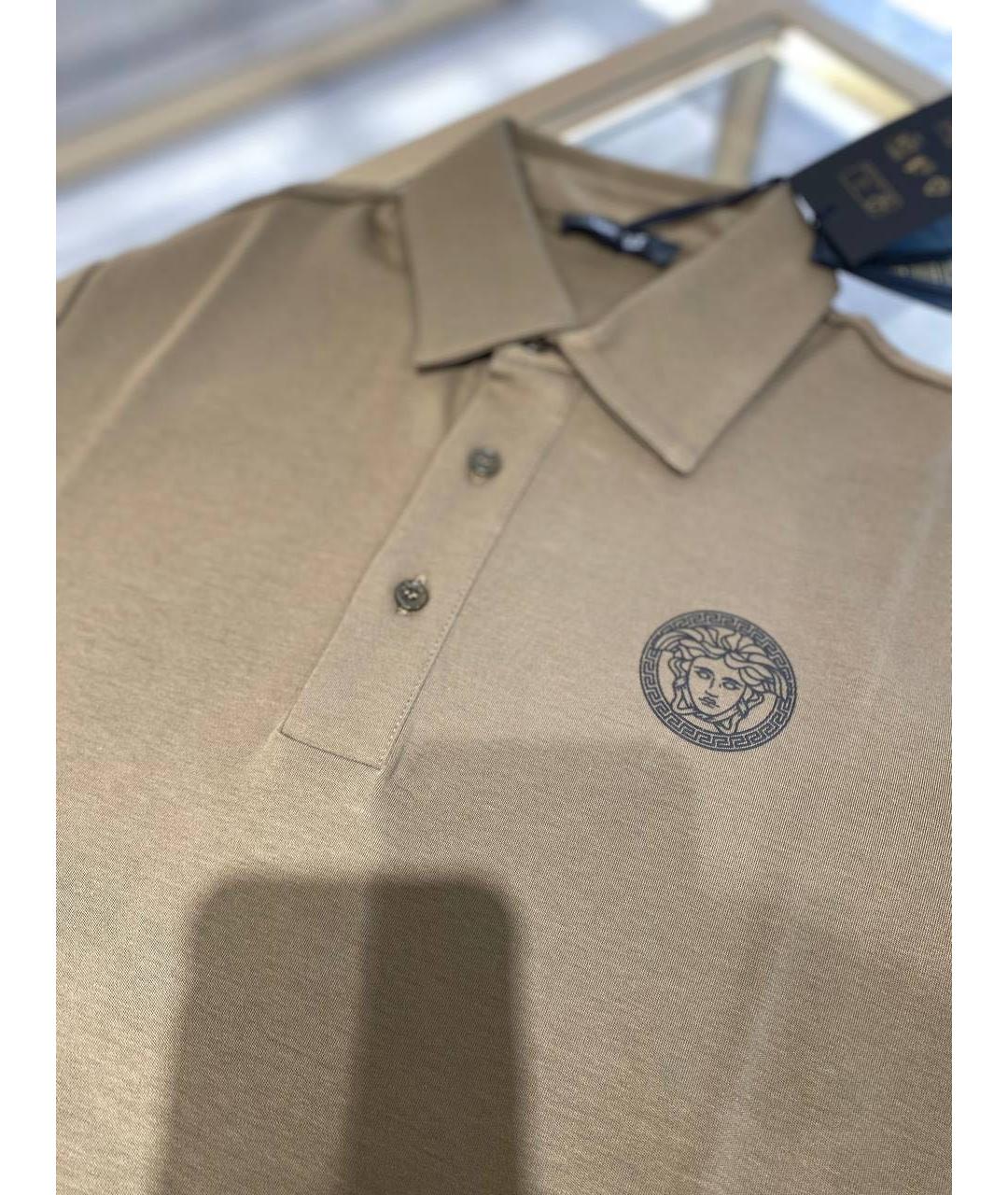 VERSACE Хаки хлопковое поло с коротким рукавом, фото 3