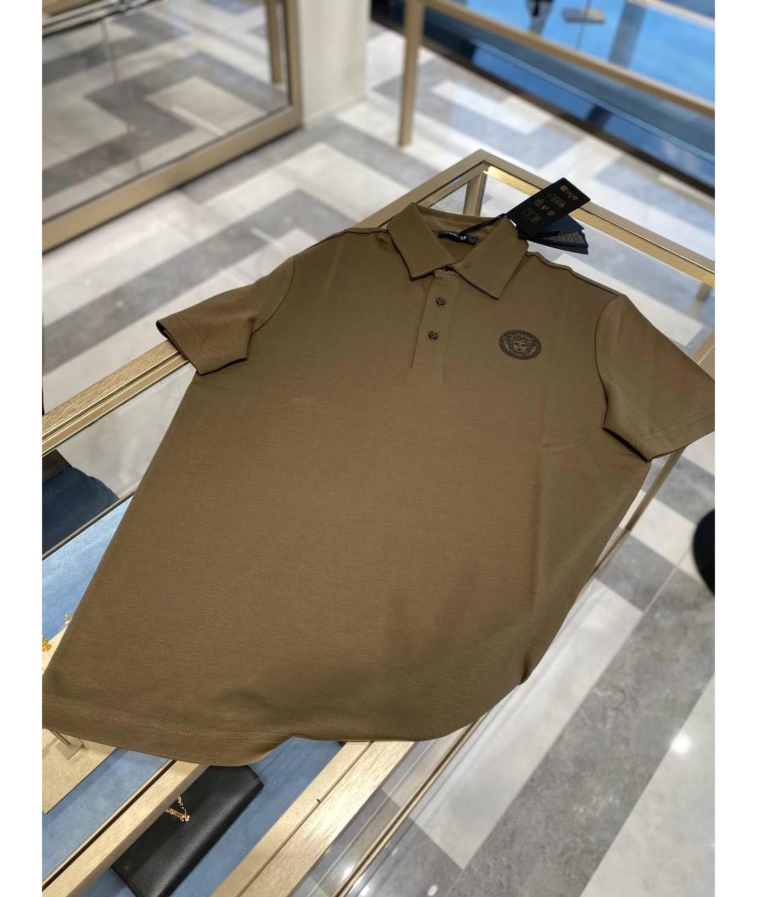 VERSACE Хаки хлопковое поло с коротким рукавом, фото 2