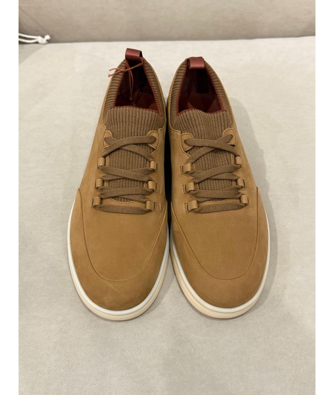 LORO PIANA Горчичные нубуковые низкие кроссовки / кеды, фото 2