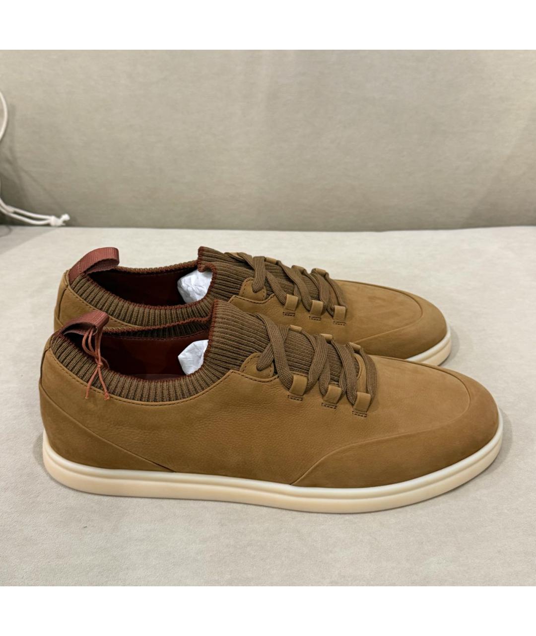 LORO PIANA Горчичные нубуковые низкие кроссовки / кеды, фото 7