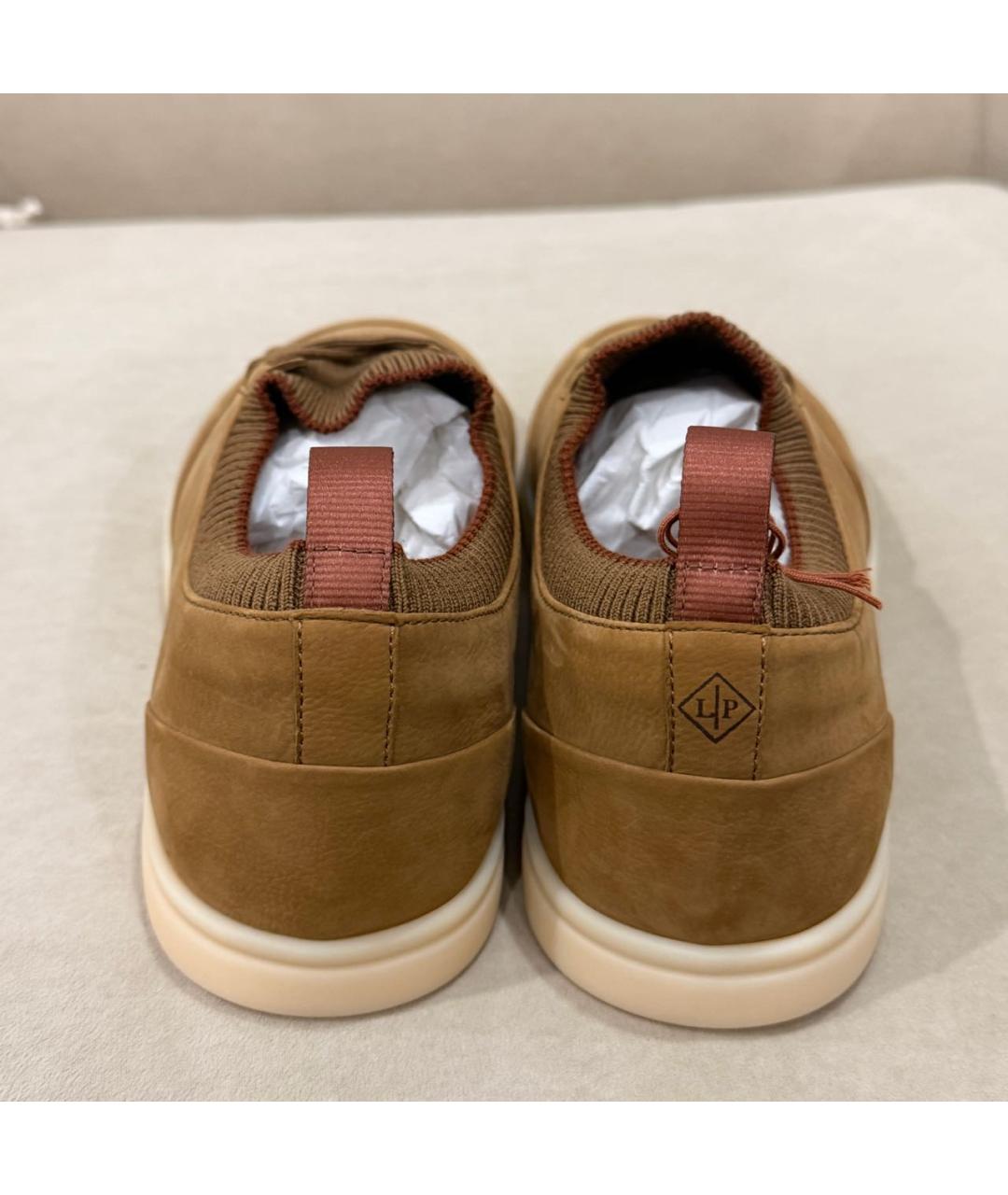 LORO PIANA Горчичные нубуковые низкие кроссовки / кеды, фото 4