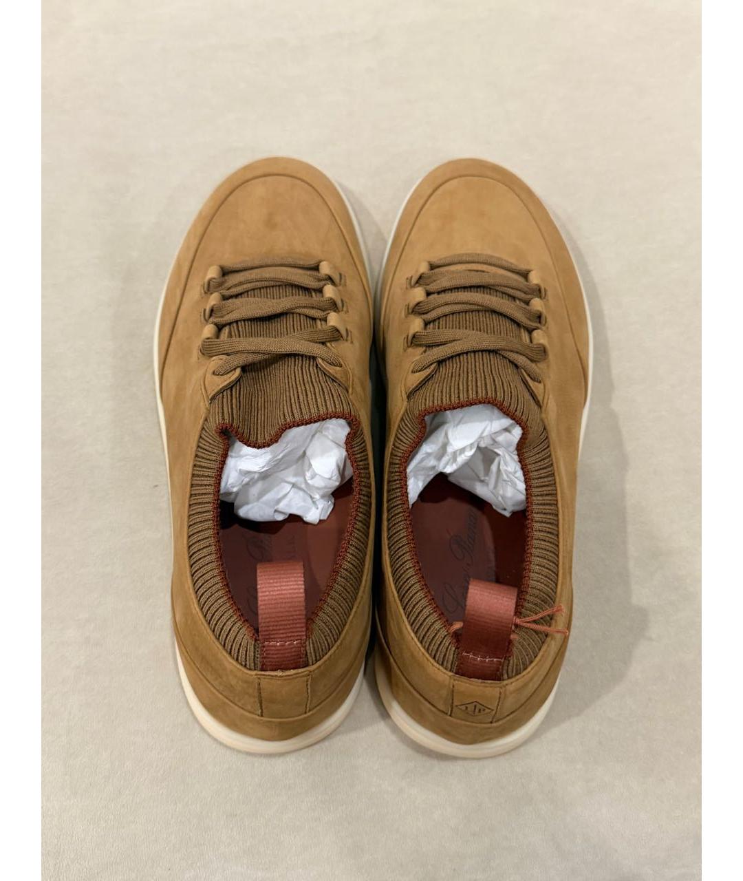 LORO PIANA Горчичные нубуковые низкие кроссовки / кеды, фото 3